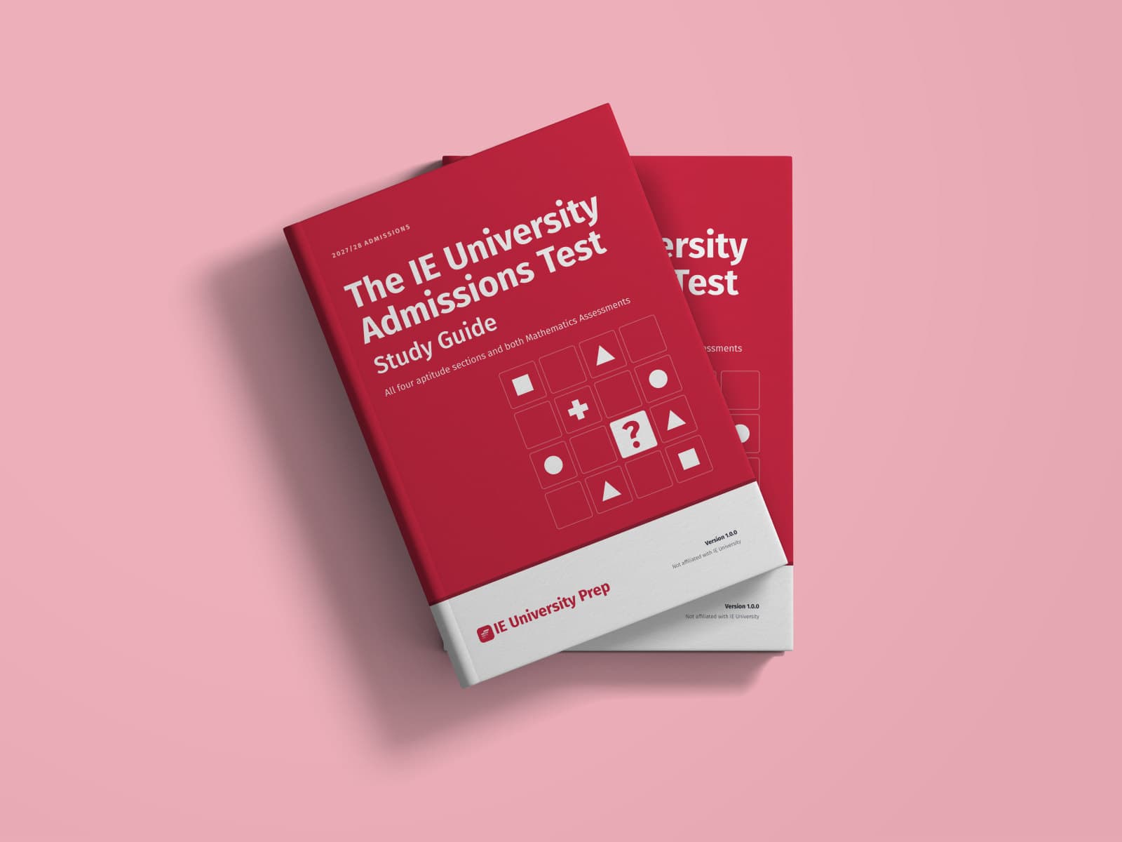 Two copies of The IE University Admissions Test Study Guide, version 1.0.0
